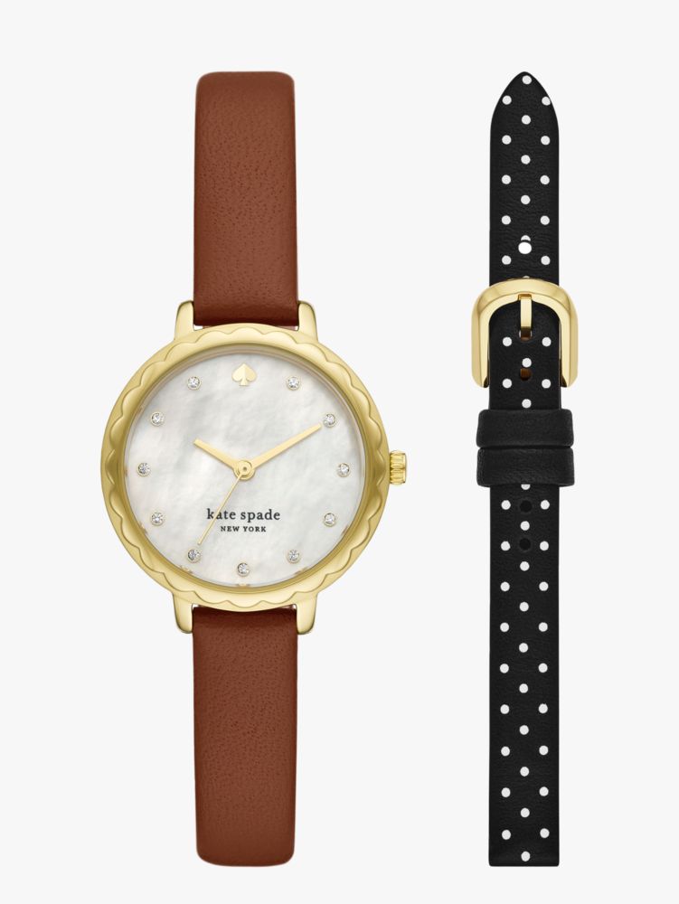 Kate Spade,モーニングサイド ラゲージ レザー ウォッチ アンド ストラップ セット,全てのアウトレット,ブラウン