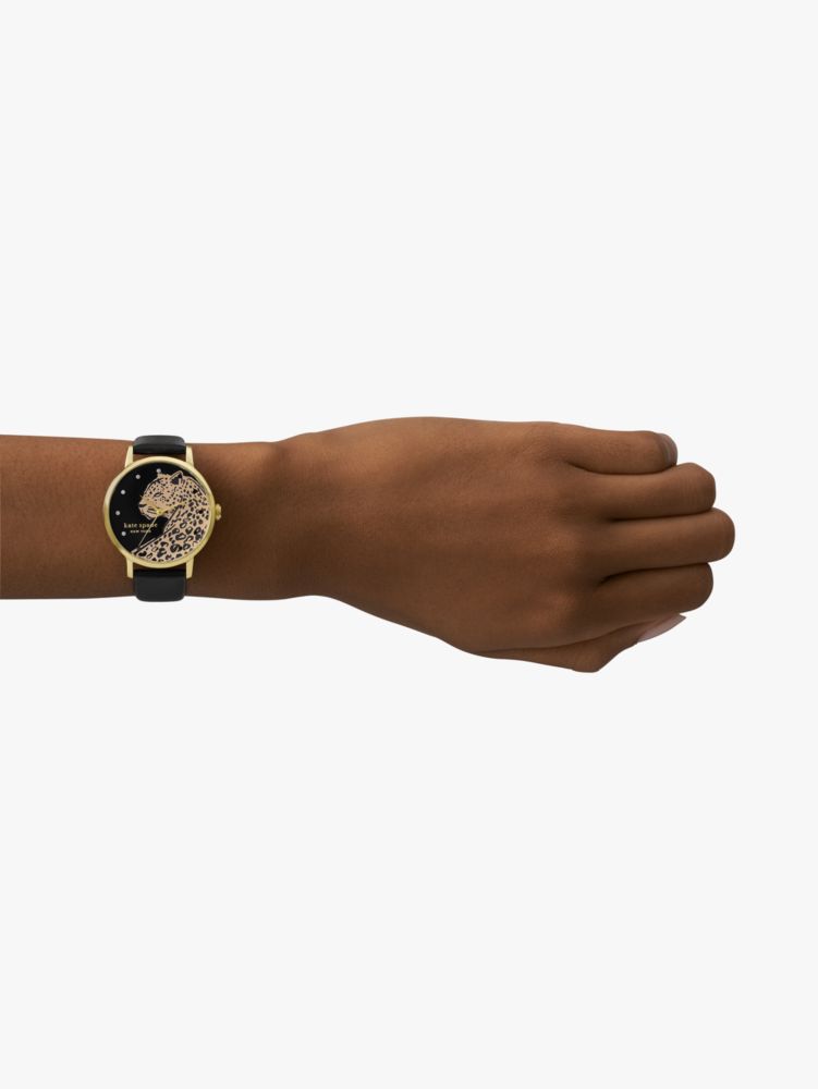 Metro Leopard Black Leather Watch | Kate Spade New York