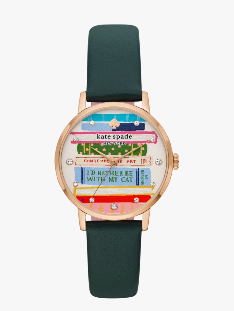 Metro Bookstack Green Leather Watch Kate Spade New York