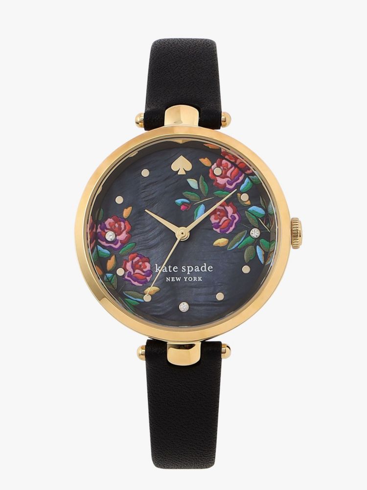 Kate Spade,ホランド スリーハンド ブラック レザー ウォッチ,時計,