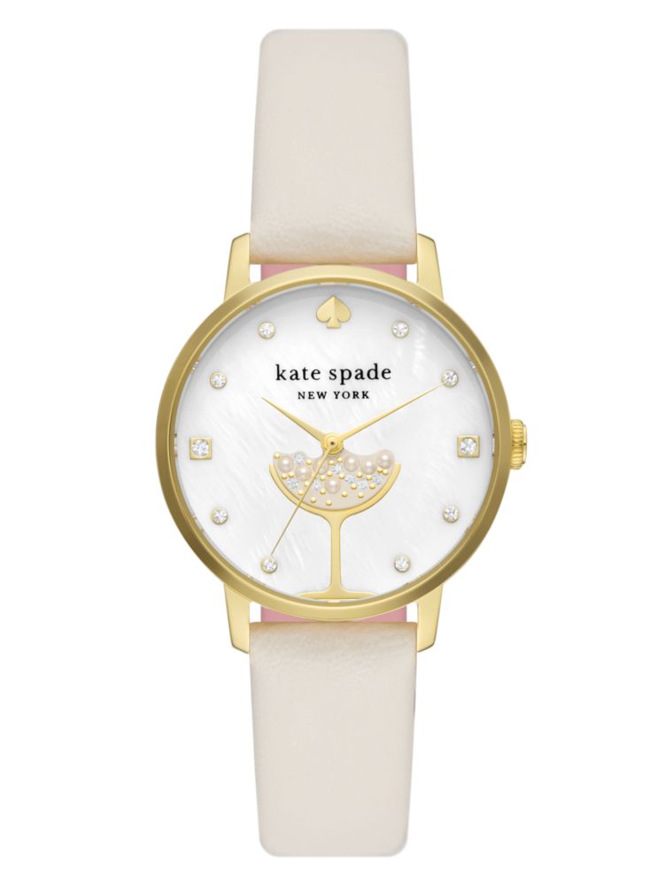 Kate Spade,メトロ スリーハンド シャンパン ホワイト レザー ウォッチ,時計,