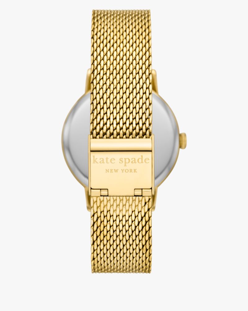 Kate Spade,Metro Gold-tone Stainless Steel Watch,Analog,Logo,Word Embellishment,Floral Embellishment,Novelty Embellishment...,