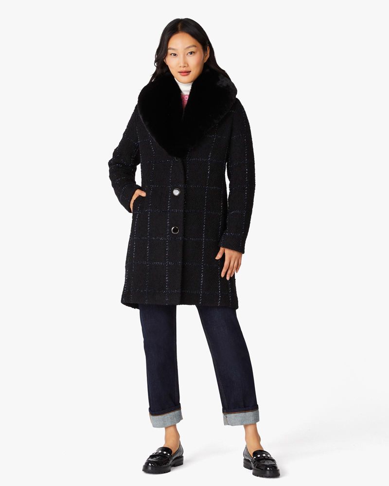 Kate Spade,Lurex Plaid Wool Coat,Black