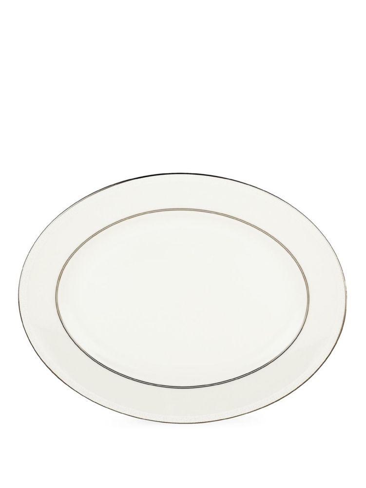 Kate Spade,13' Cypress Point Oval Platter,Platter,Bone China,Metallic Band,Metal,Platinum,