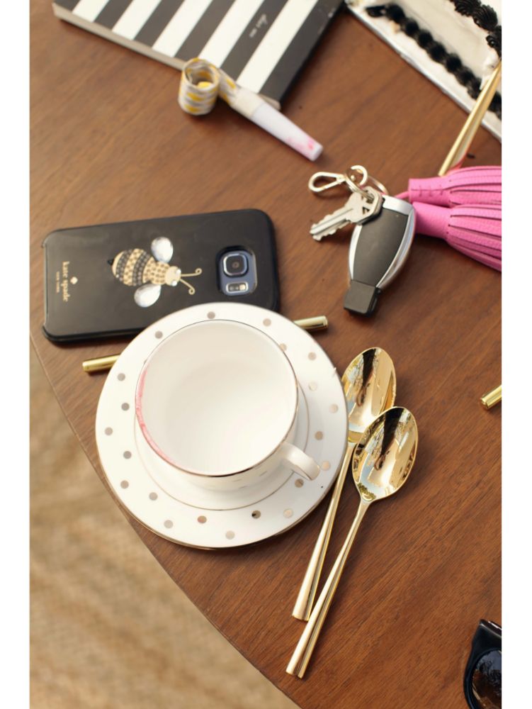 Kate Spade,Larabee Road Platinum Cup,Teacup,Bone China,Metal,Metallic Band,Set,Platinum,