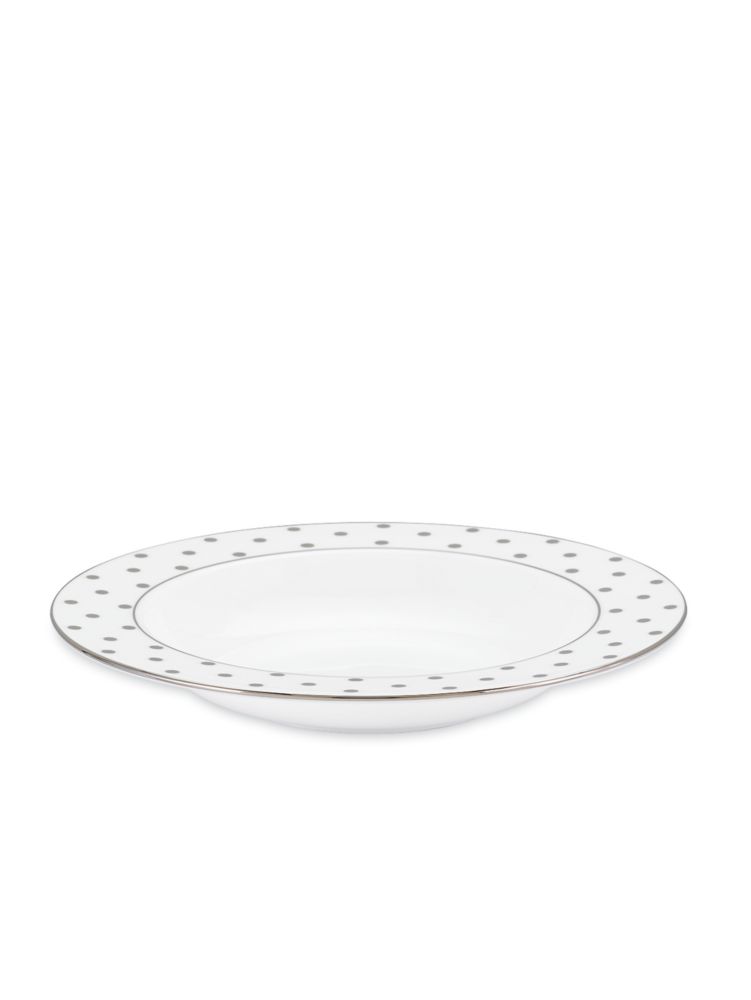 Kate Spade,Larabee Road Platinum Bowl,Pasta Bowl,Bone China,Pattern,Metal,Metallic Band,Set,Platinum,White