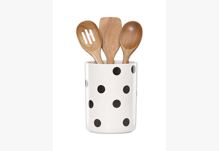 Kate Spade,deco dot crock with 3 wooden utensils,kitchen & dining,Black image number 0