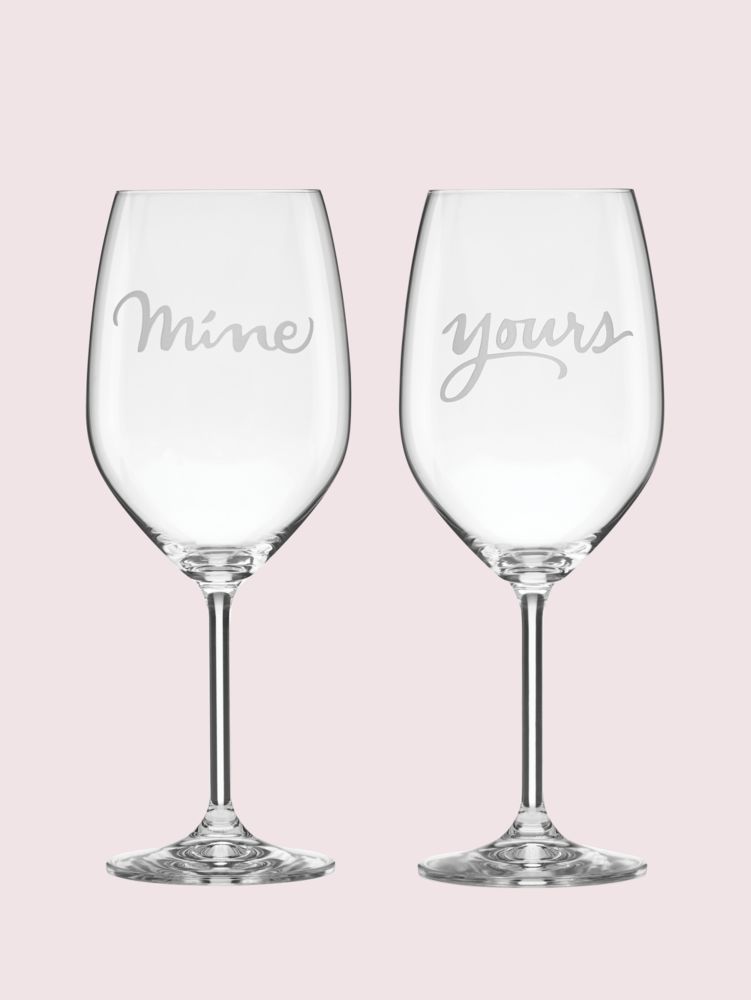 Kate Spade,two of a kind mine/yours wine glass pair,kitchen & dining,Clear