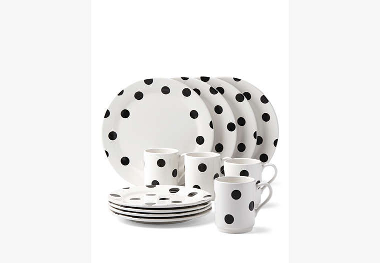 Kate Spade,deco dot 12 piece dinnerware set,kitchen & dining,Black/ White image number 0