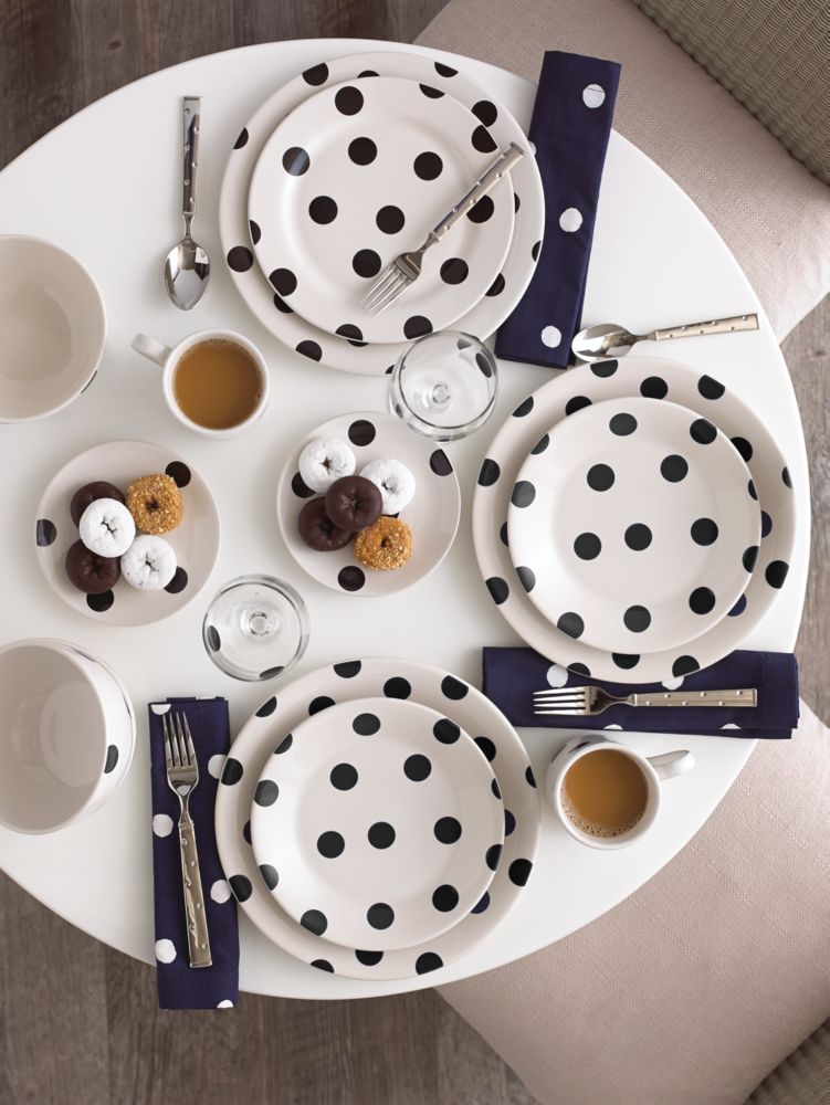 Kate Spade,deco dot 12 piece dinnerware set,kitchen & dining,Black/ White