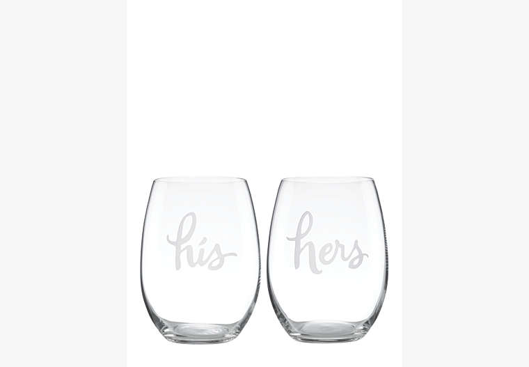 Kate Spade,two of a kind stemless his and hers wine glasses,kitchen & dining,Clear image number 0