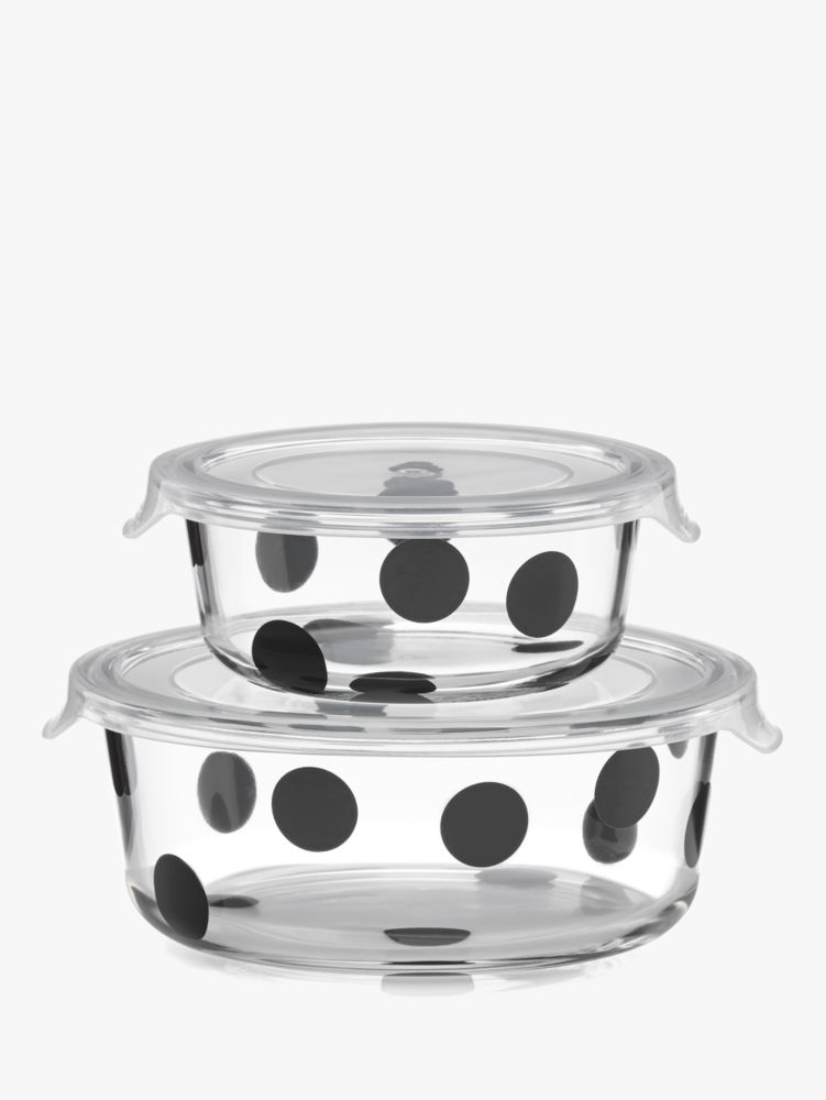 Kate Spade,deco dot 2pc round food storage containers,kitchen & dining,Black/ Clear