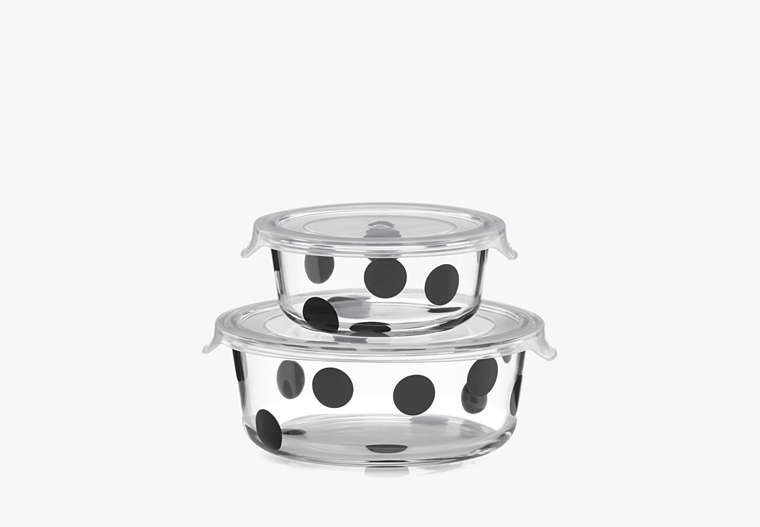 Kate Spade,deco dot 2pc round food storage containers,kitchen & dining,Black/ Clear image number 0