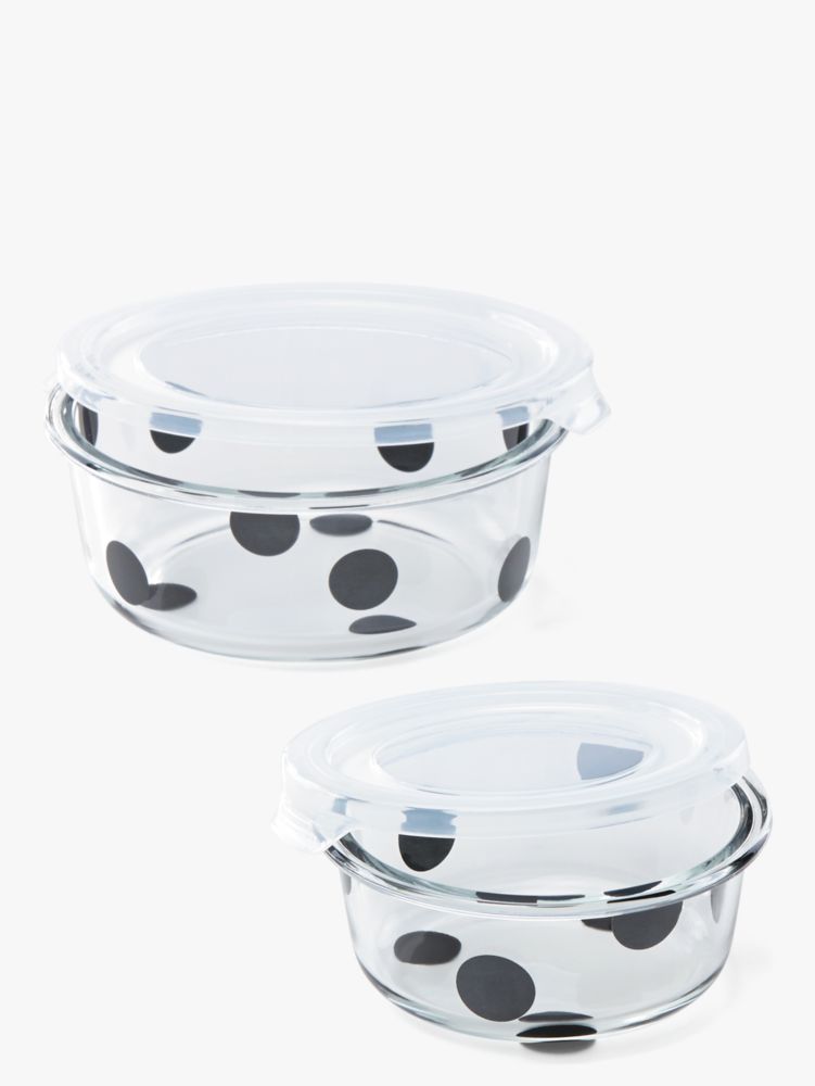 Kate Spade,deco dot 2pc round food storage containers,kitchen & dining,Black/ Clear