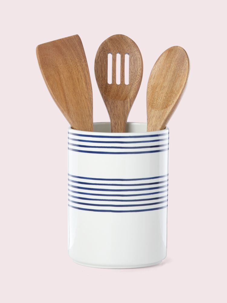 Kate Spade,charlotte street utensil crock with servers,kitchen & dining,Parchment