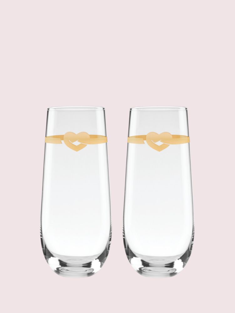 Kate Spade,with love stemless toasting flute pair,kitchen & dining,Clear