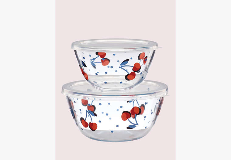 Kate Spade,Vintage Cherry Dot Round Serve-And-Store Set,kitchen & dining,Clear