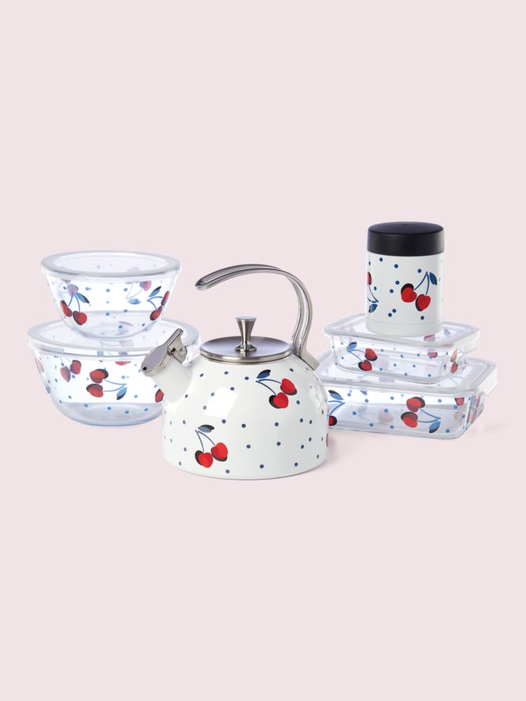 Kate Spade,Vintage Cherry Dot Round Serve-and-store Set,Glass,Food Safe,Portable,Stackable,Clear