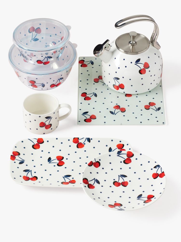 Kate Spade,Vintage Cherry Dot Round Serve-And-Store Set,kitchen & dining,Clear