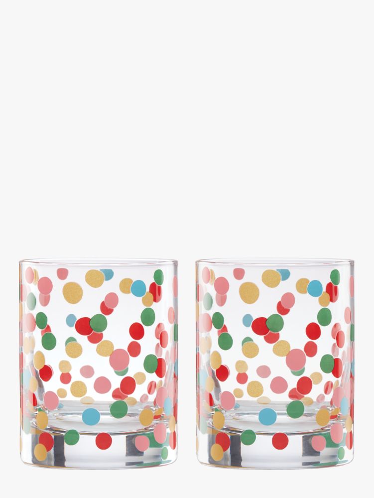 Kate Spade,good times it's raining confetti double old fashioned glass set,kitchen & dining,Multi