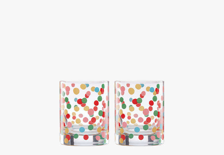 Kate Spade,good times it's raining confetti double old fashioned glass set,kitchen & dining,Multi