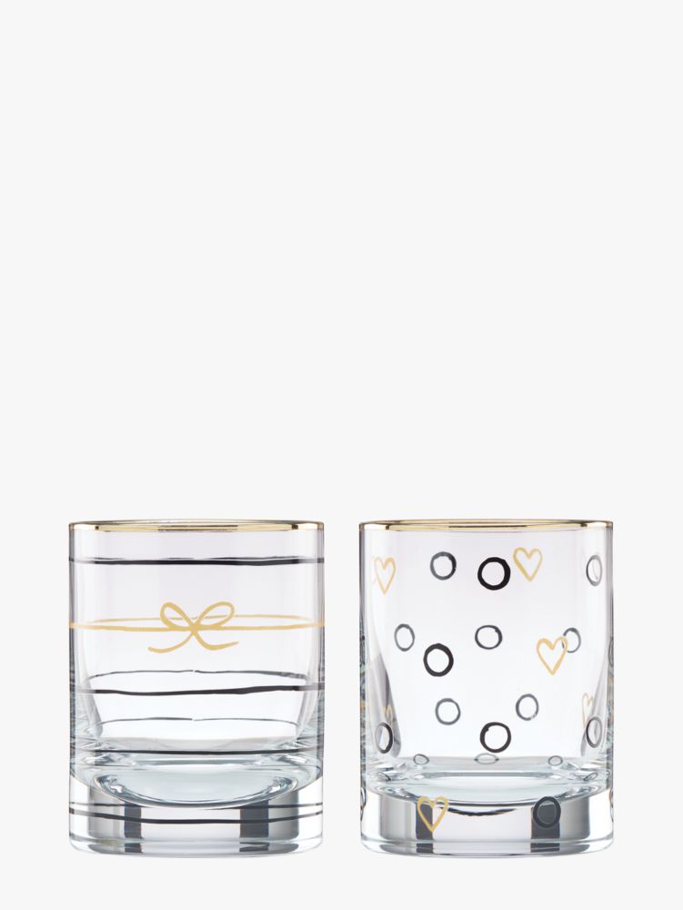 Kate Spade,Good Times Doodle Away Double Old Fashioned Glass Set,Old Fashioned Glass,Glass,Sham Embellishment,Metallic Ban...,