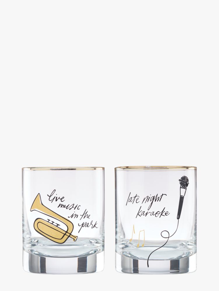 Kate Spade,Good Times In A New York Minute Double Old Fashioned Glass Set,kitchen & dining,Gold