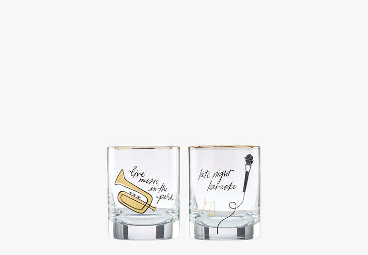 Kate Spade,Good Times In A New York Minute Double Old Fashioned Glass Set,kitchen & dining,Gold