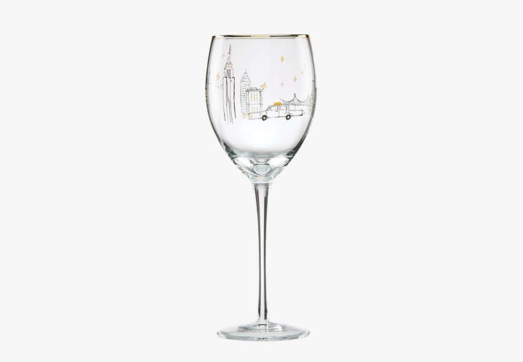 Kate Spade,Good Time In A New York Minute Wine Glass,kitchen & dining,Gold image number 0