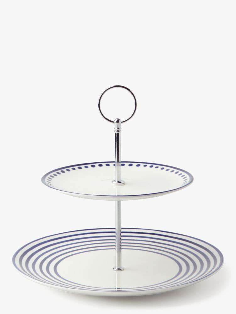 Kate Spade,Charlotte Street 2-tier Server,Tiered Server,Porcelain,Pattern,Trim Embellishment,Navy