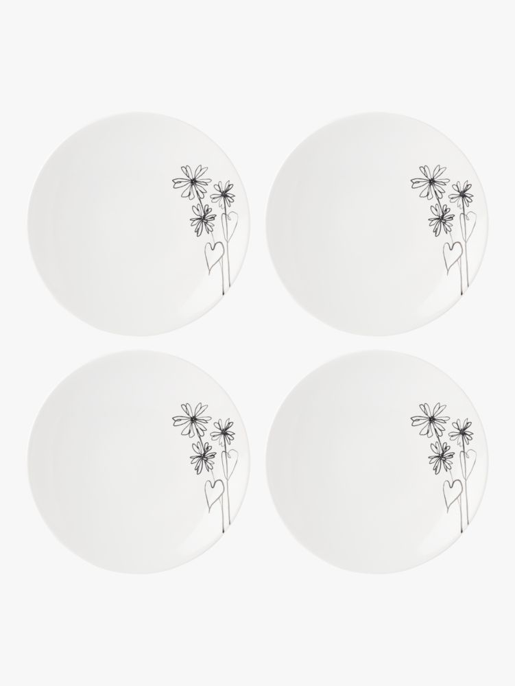 Kate Spade,Garden Doodle 4-Piece Dinner Plate Set,kitchen & dining,White