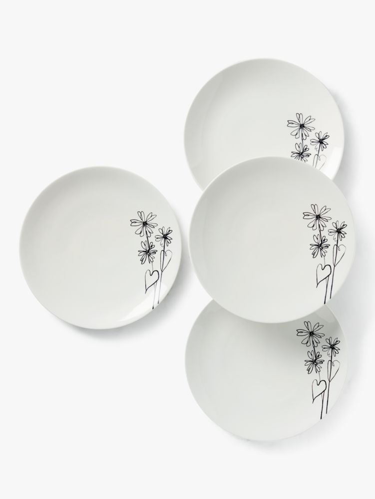 Kate Spade,Garden Doodle 4-Piece Dinner Plate Set,kitchen & dining,White