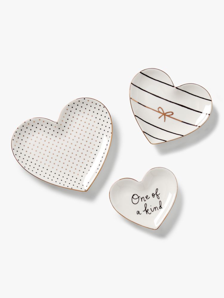 Kate Spade,A Charmed Life 3-Piece Heart Catch All Dish Set,home accents & décor,Parchment