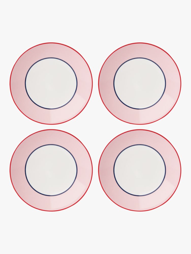 Kate Spade,Make It Pop 4-piece Accent Plate Set,Salad Plate,Porcelain,Border Embellishment,Set,