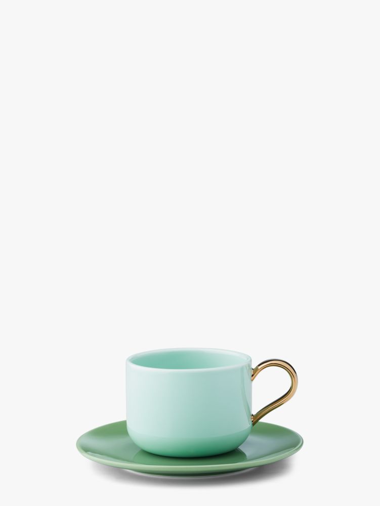 Kate Spade,Make It Pop Cup & Saucer,Teacup,Saucer,Porcelain,Gold Embellishment,Set,