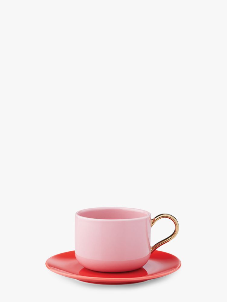Kate Spade,Make It Pop Cup & Saucer,Teacup,Saucer,Porcelain,Gold Embellishment,Set,