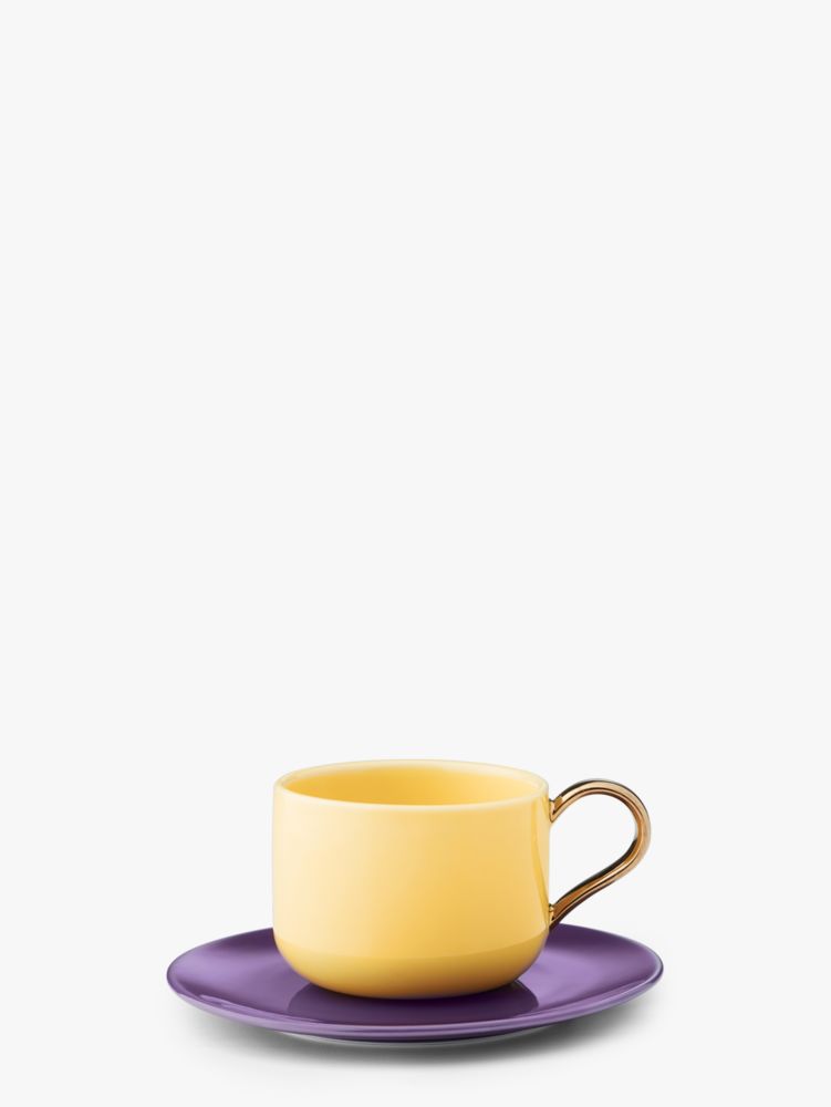 Kate Spade,Make It Pop Cup & Saucer,Teacup,Saucer,Porcelain,Gold Embellishment,Set,