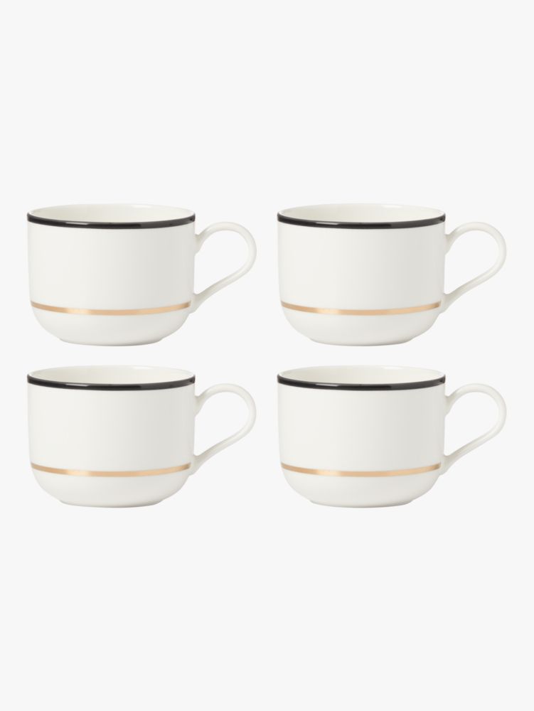 Kate Spade,Make It Pop 4-piece Mug Set,Teacup,Porcelain,Trim Embellishment,Gold Embellishment,Set,