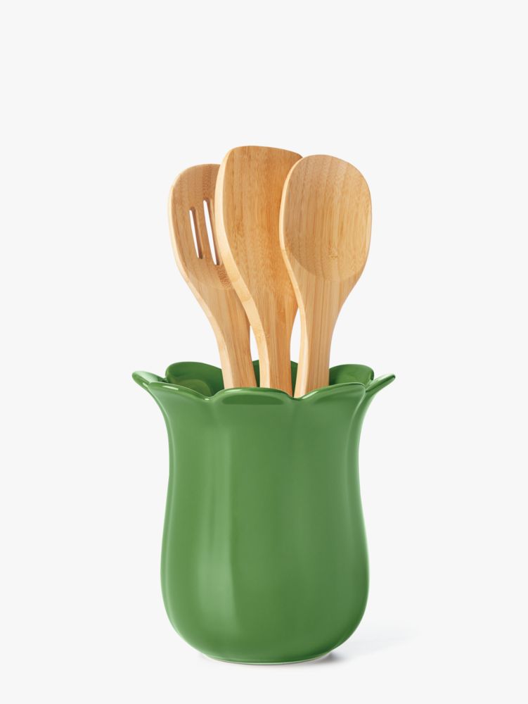 Garden Floral Utensil Crock With Utensils