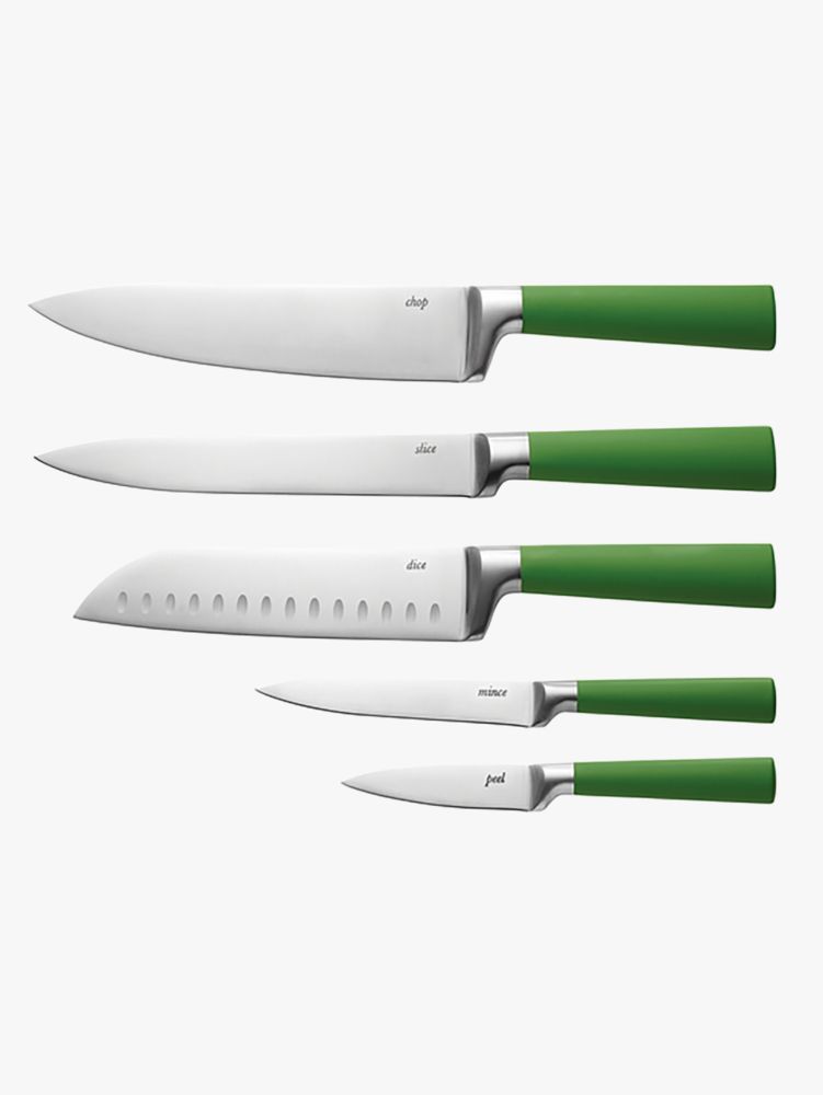 5Pc Knife Block Set, Stainless Steel, Green
