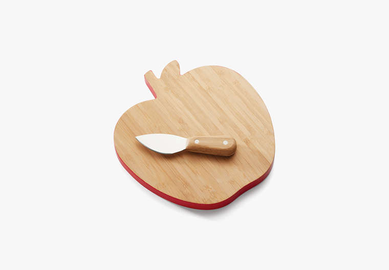 Kate Spade,Knock On Wood Apple Cheese Board with Knife,Natural/ Red image number 0