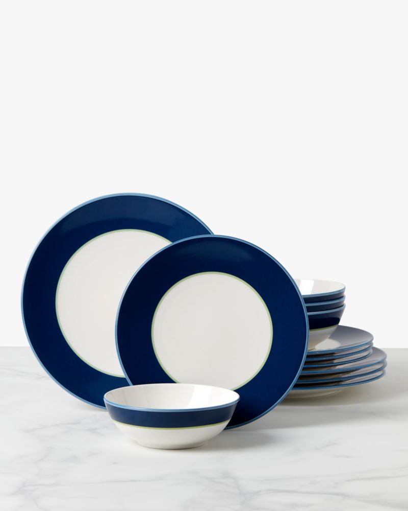 Kate Spade,Make It Pop 12-piece Assorted Dinnerware Set,Dinner Plate,Salad Plate,Bowl,Porcelain,Border Embellishment,Set,Navy