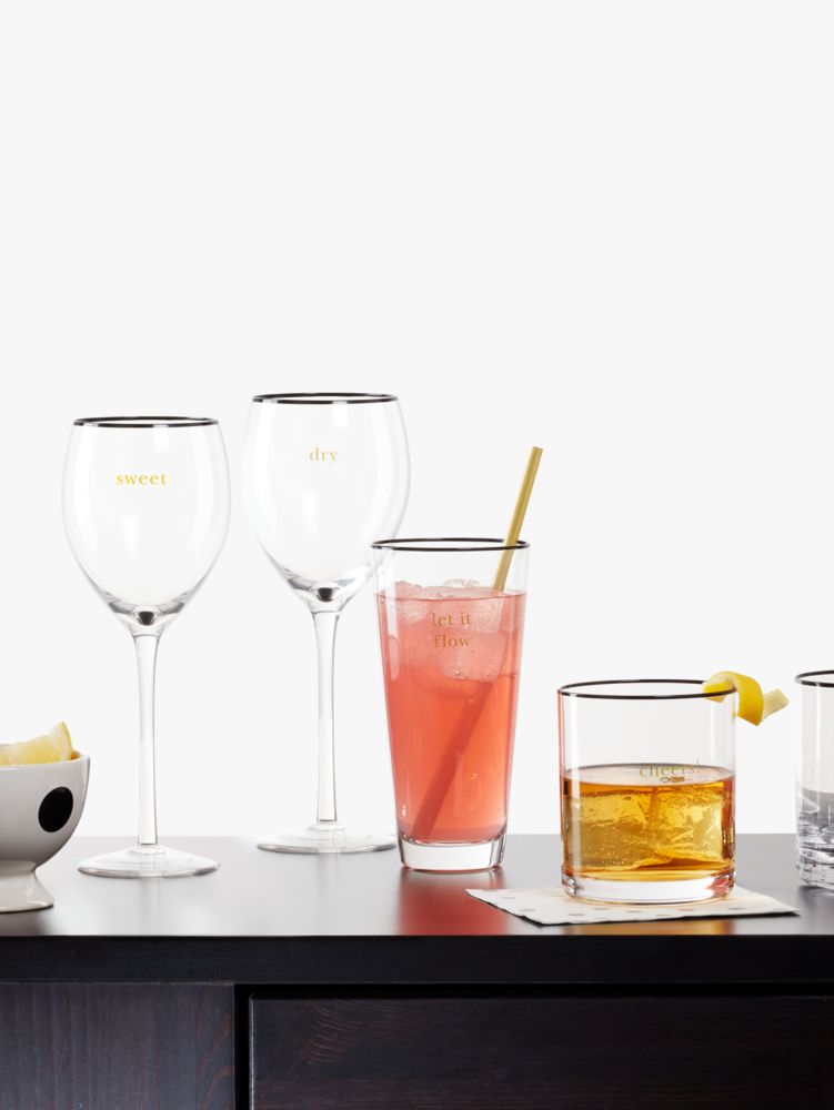 Kate Spade,Cheers To Us Double Old Fashioned Glass Set,Old Fashioned Glass,Glass,Metallic Band,Metal,Words,Set,