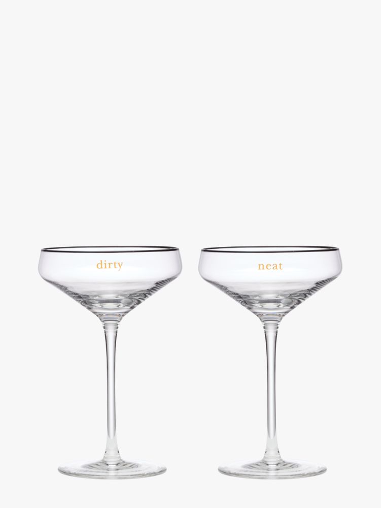 Kate Spade,Dirty & Neat Martini Glass Set,Martini Glass,Glass,Metallic Band,Metal,Words,Set,