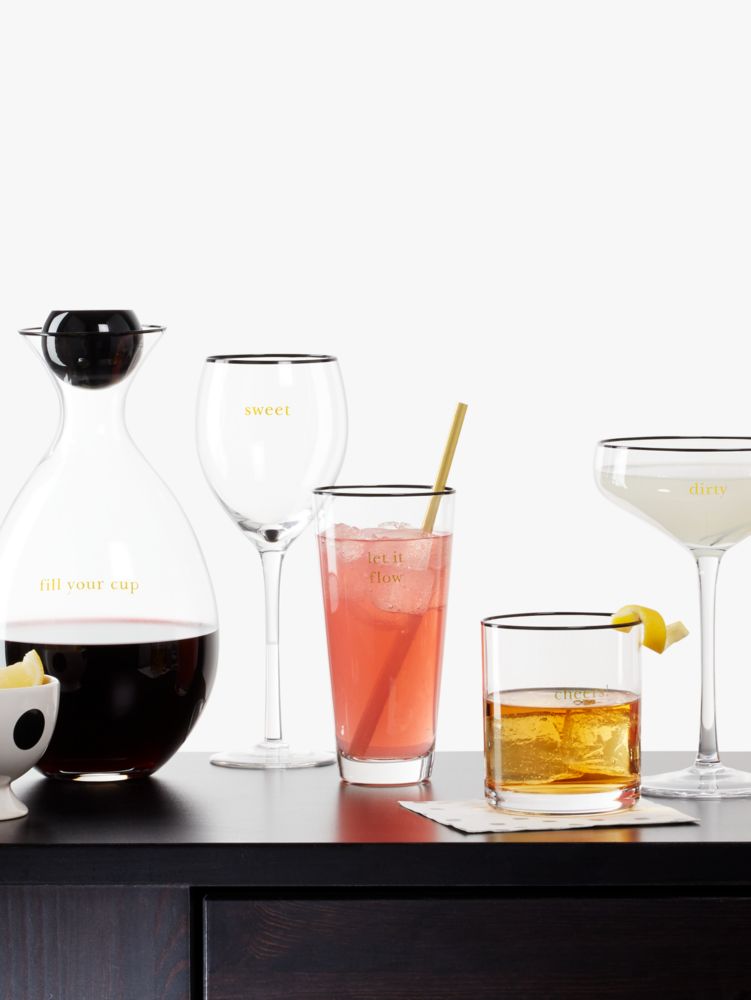 Kate Spade,Dirty & Neat Martini Glass Set,Martini Glass,Glass,Metallic Band,Metal,Words,Set,