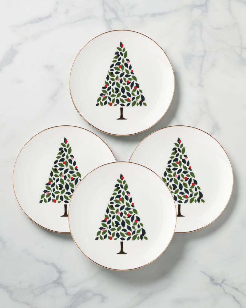 Kate Spade,Evergreen 4-piece Accent Plate Set,White