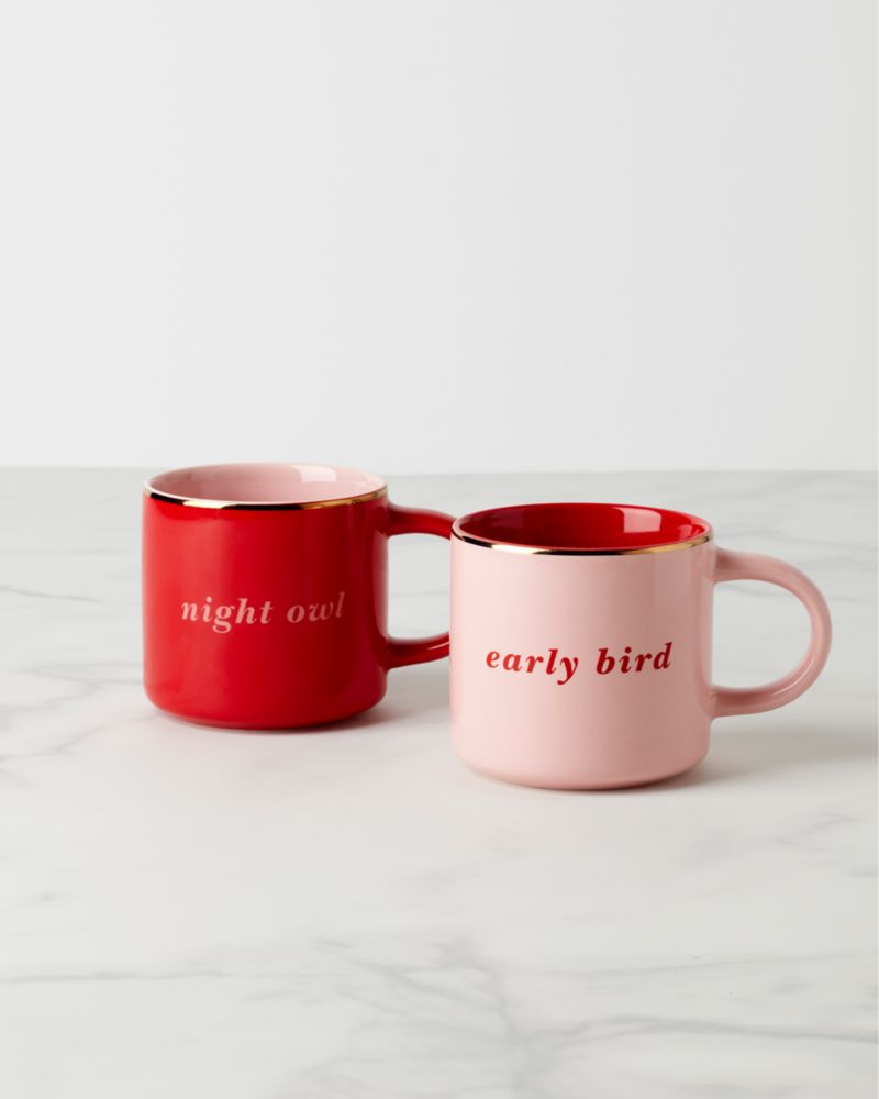 Kate Spade,Two Of A Kind Early Bird & Night Owl Mug Set,Multi Color