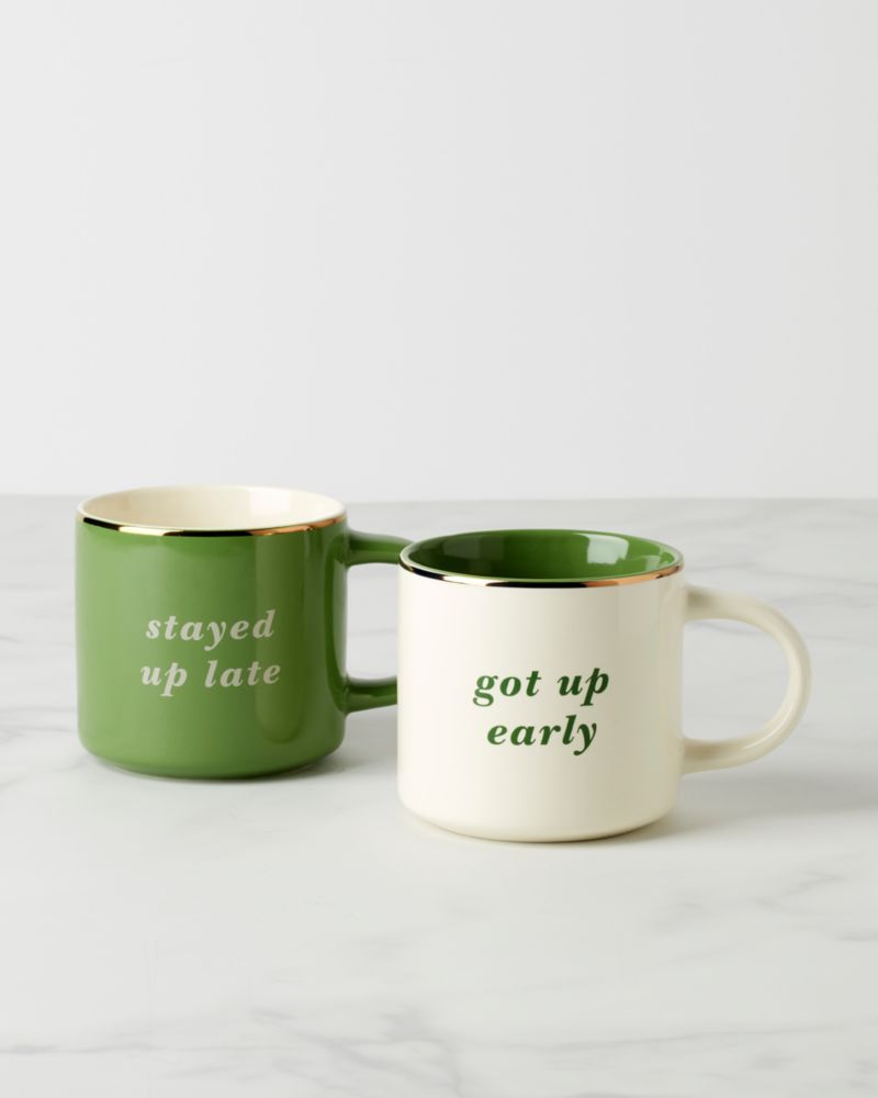 Kate Spade,Two Of A Kind Got Up Early & Stayed Up Late Mug Set,Multi Color