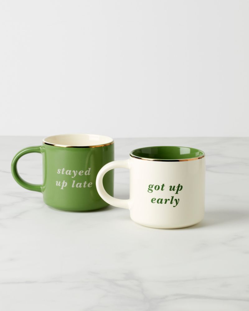 Kate Spade,Two Of A Kind Got Up Early & Stayed Up Late Mug Set,Multi Color