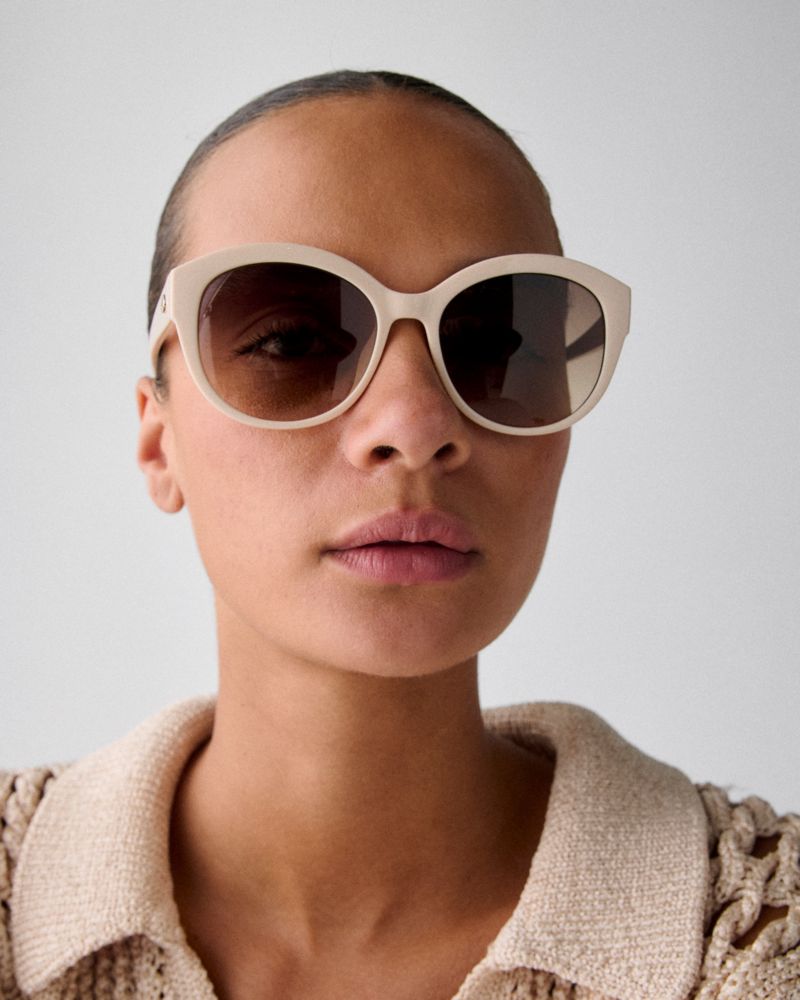 Kate Spade,Matera Sunglasses,Cat Eye,Plastic,Logo,Metal,Integrated Nose Pads,Casual,Beige